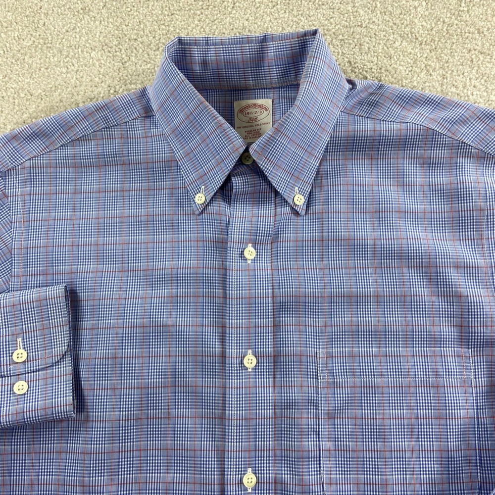 Brooks Brothers 346 Shirt Mens 14.5 2/3 Blue Red Plaid Non-Iron Regular Fit